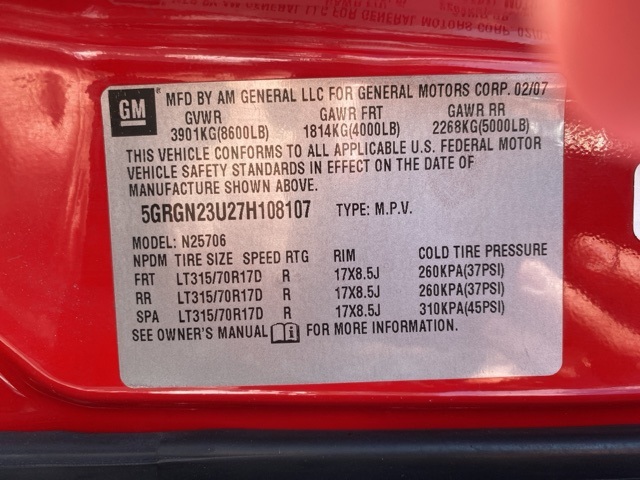 2007 Victory Red HUMMER H2 Base 4X4 SUV
