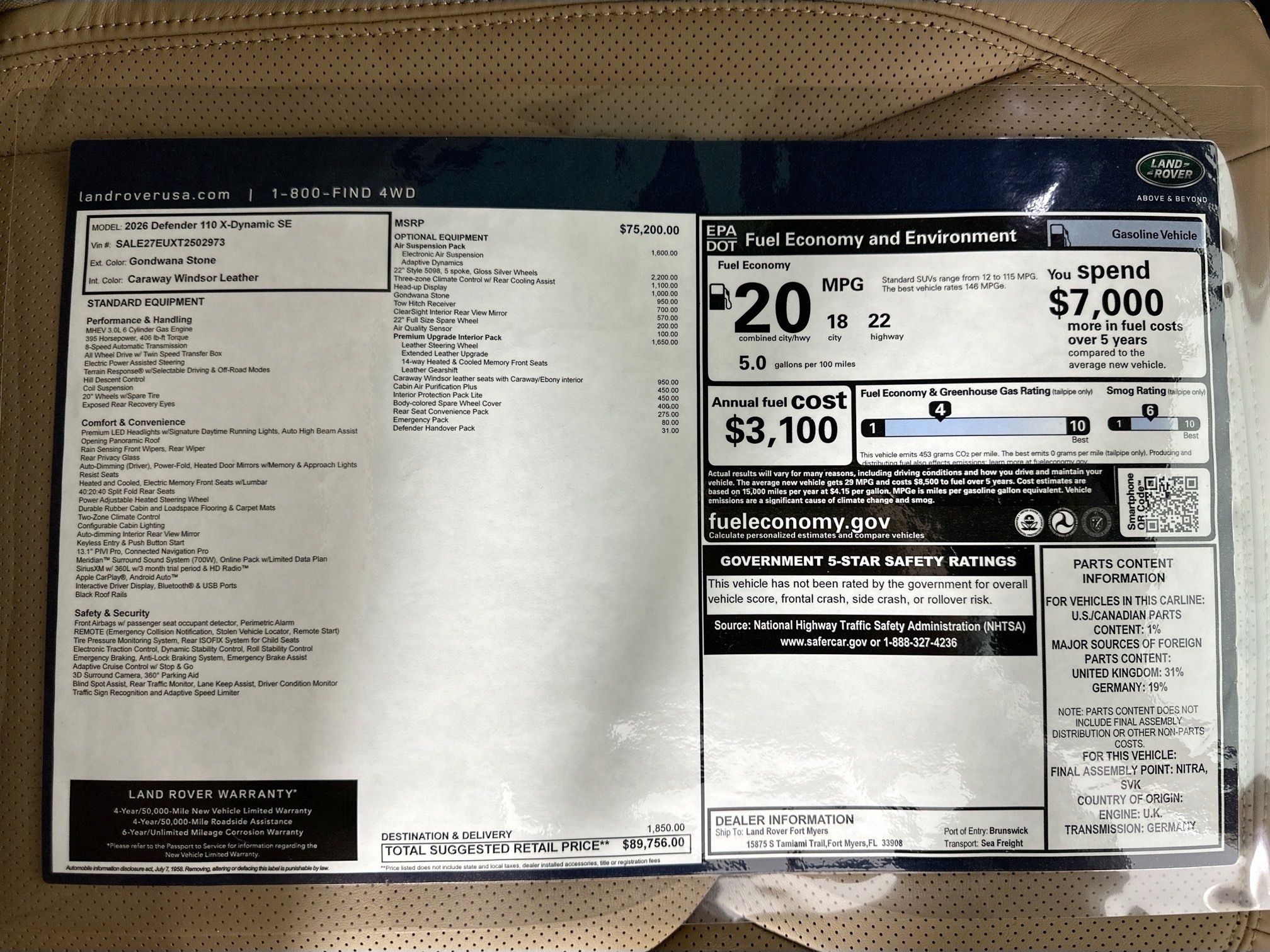 new 2026 Land Rover Defender 110 car, priced at $89,756