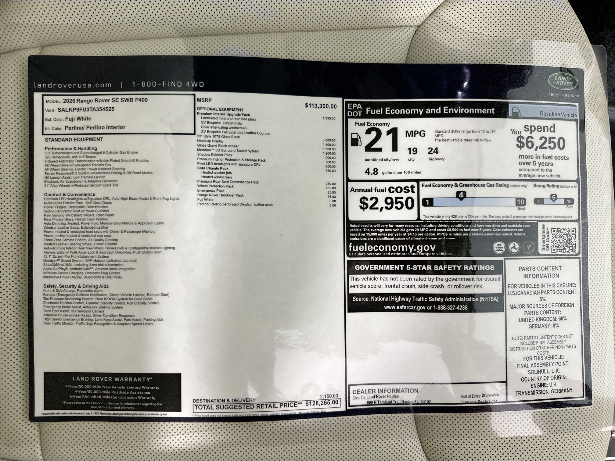 new 2026 Land Rover Range Rover car, priced at $128,265