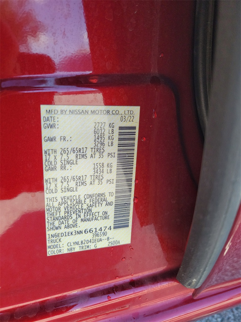 2022 Cardinal Red Tricoat Nissan Frontier SV 4X4 Truck