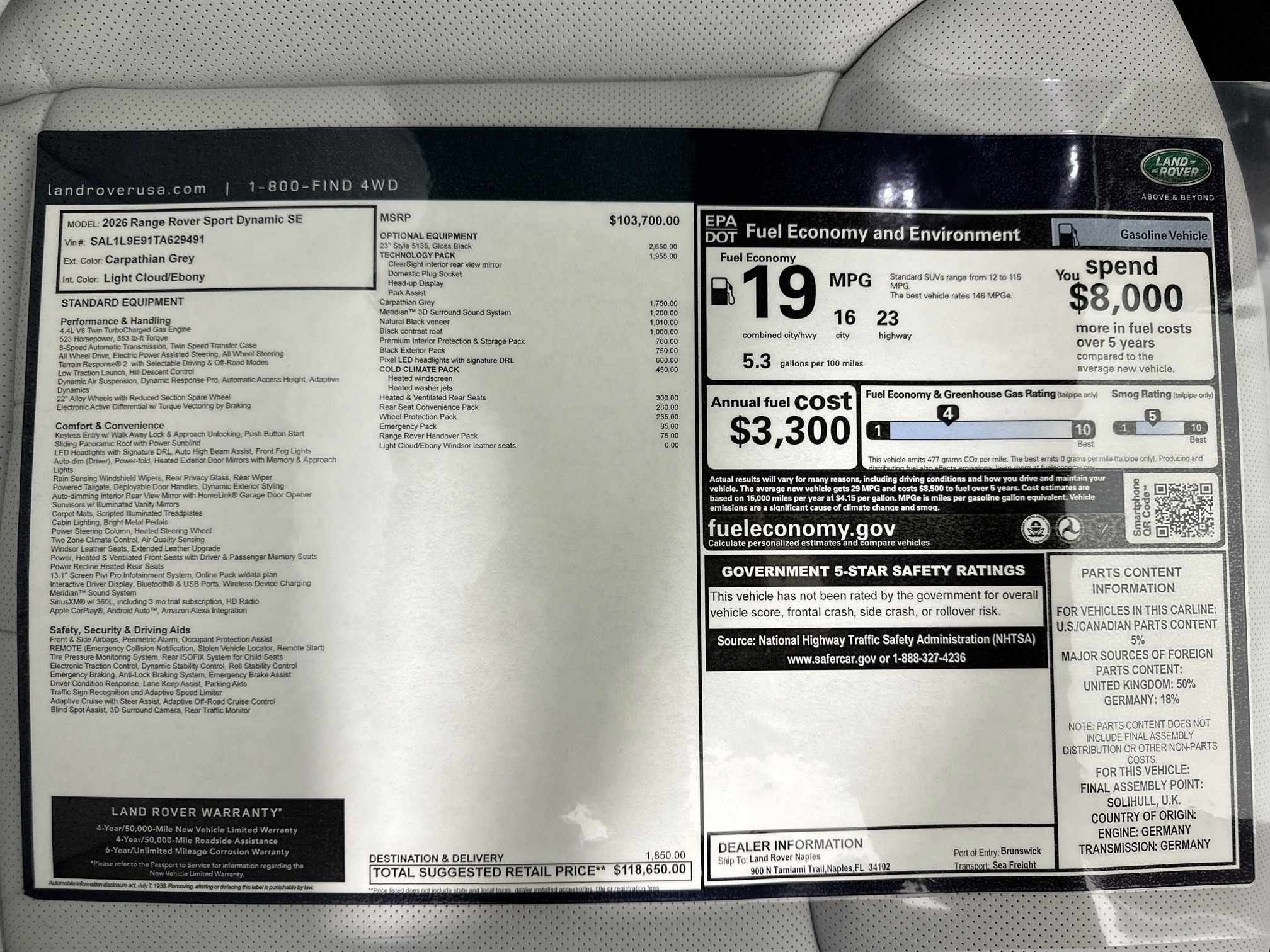 new 2026 Land Rover Range Rover Sport car, priced at $118,650