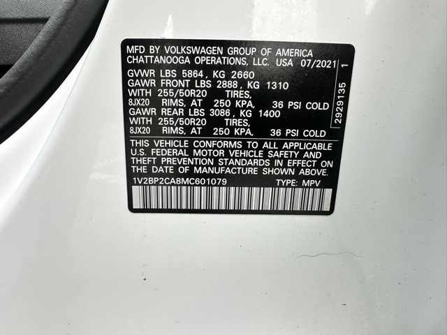 2021 Pure White Volkswagen Atlas 2.0T SEL AWD SUV