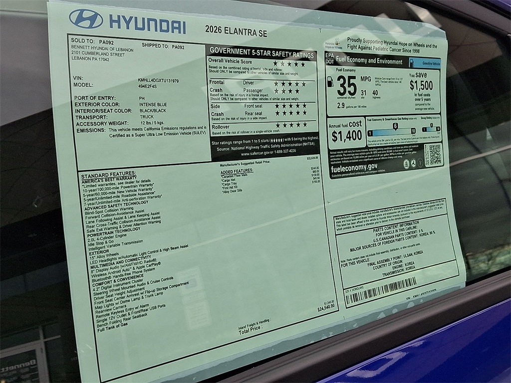 new 2026 Hyundai Elantra car, priced at $24,175