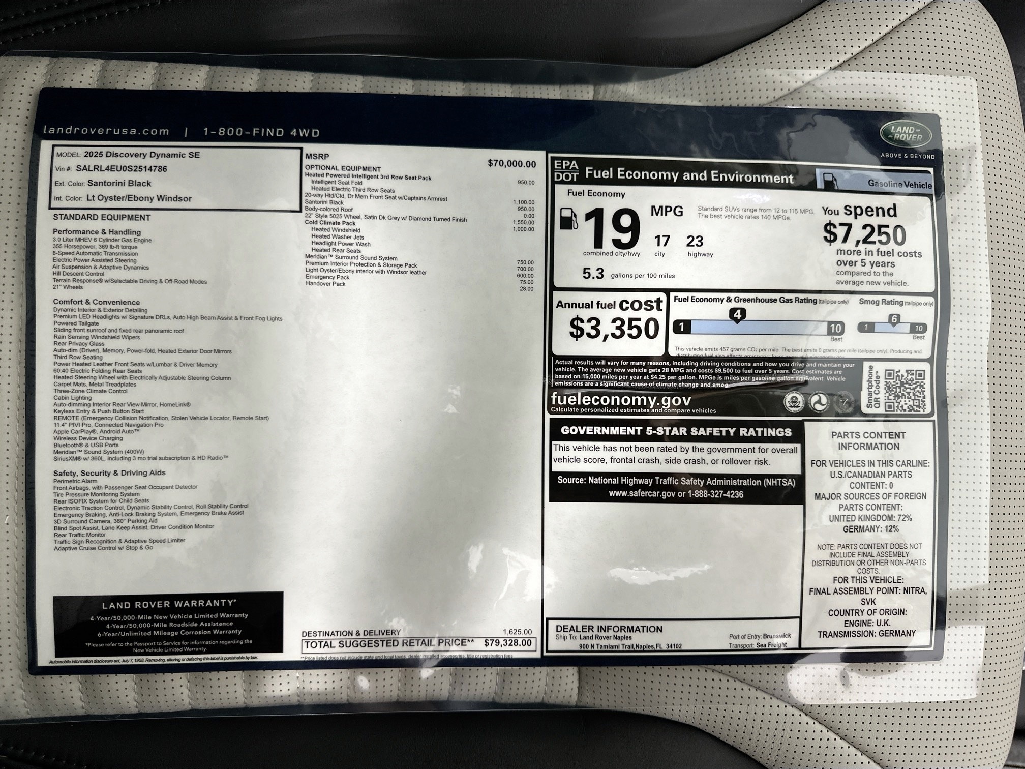 new 2025 Land Rover Discovery car, priced at $79,328