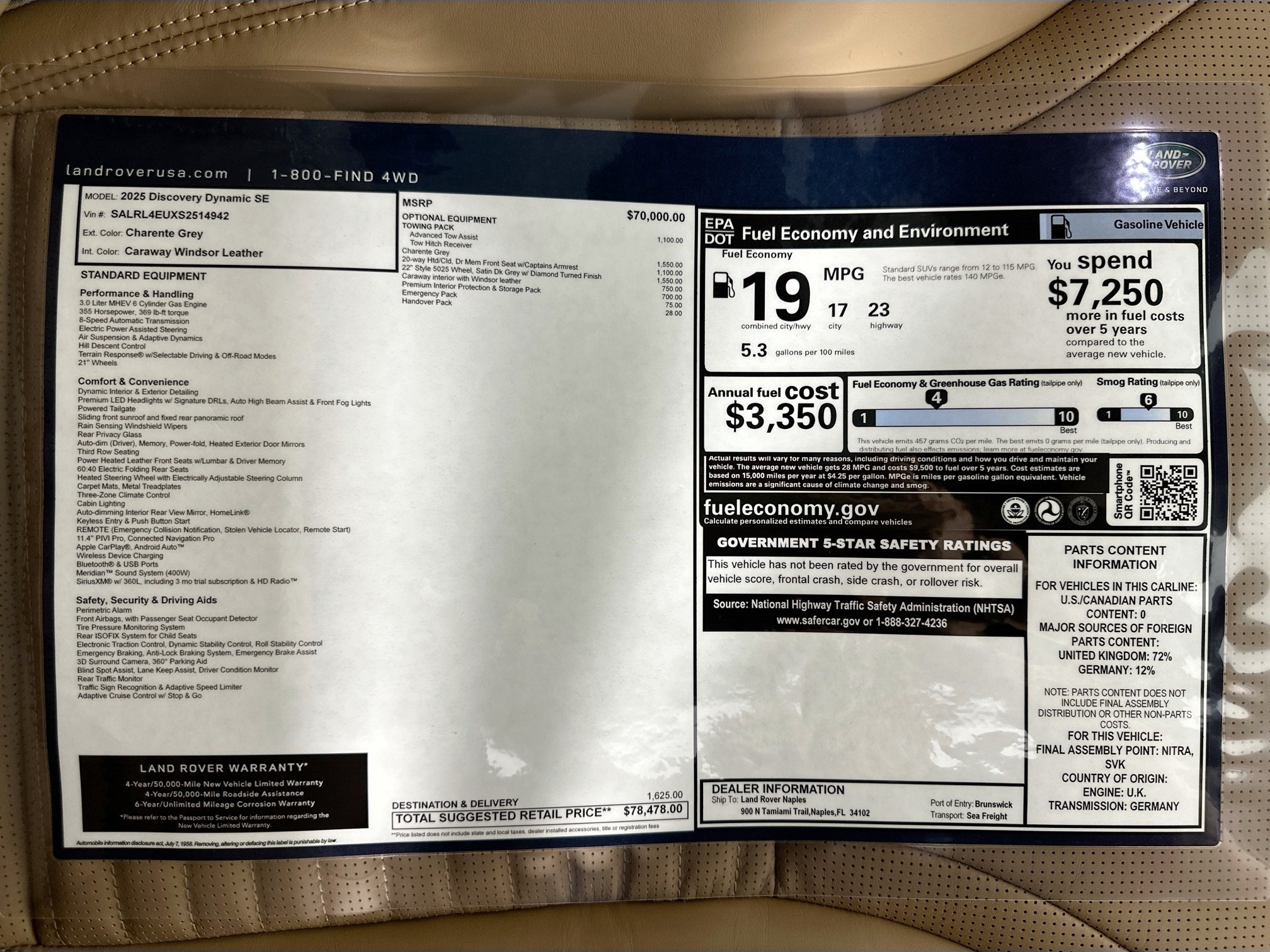 new 2025 Land Rover Discovery car, priced at $78,478