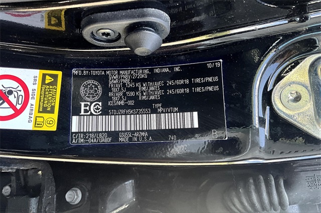 2019 Black Toyota Highlander XLE AWD SUV