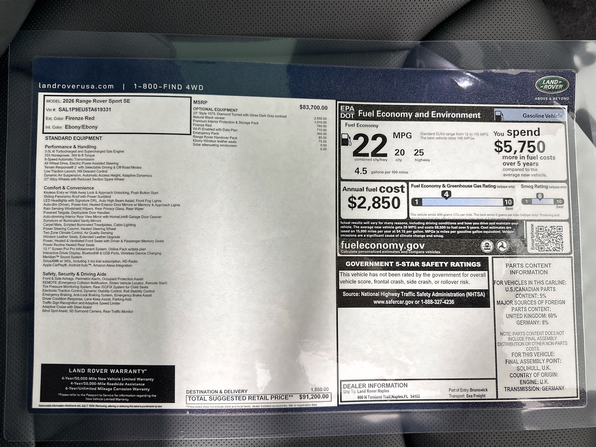 used 2026 Land Rover Range Rover Sport car, priced at $91,200