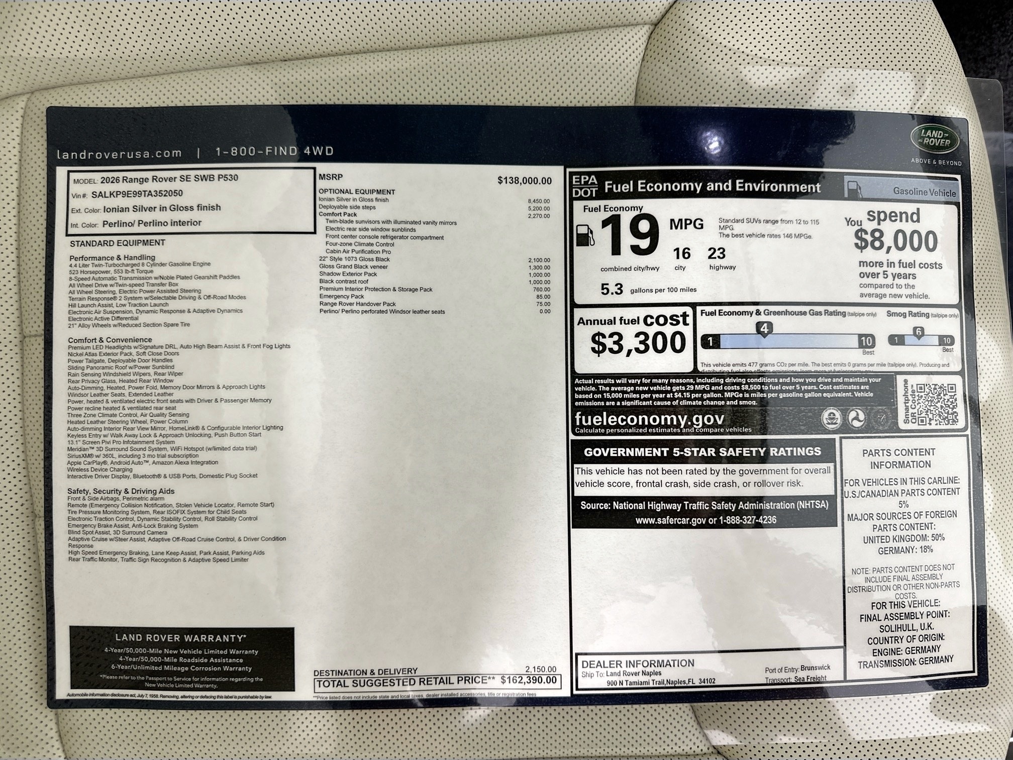 new 2026 Land Rover Range Rover car, priced at $162,390