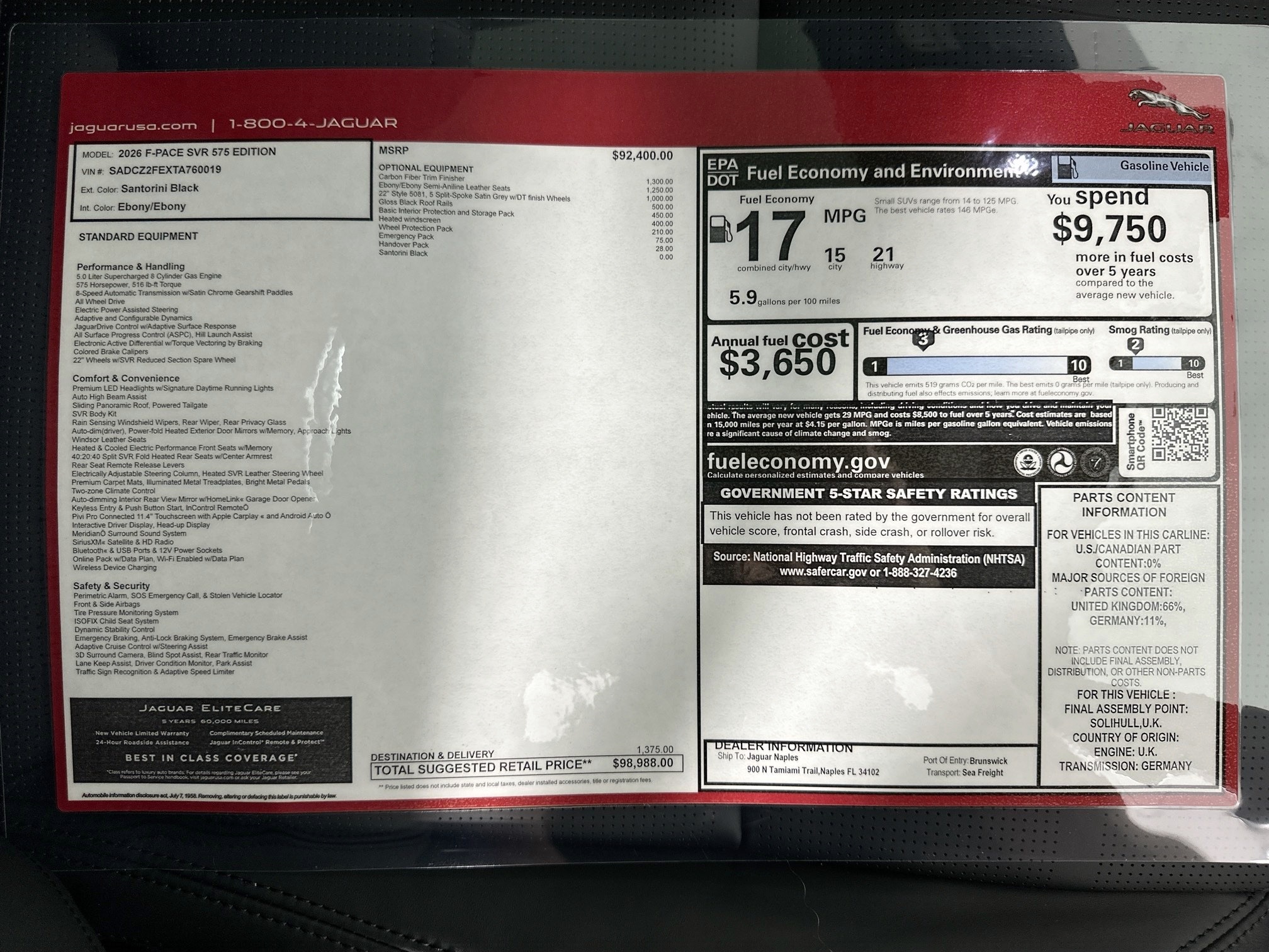 new 2026 Jaguar F-PACE car, priced at $98,988