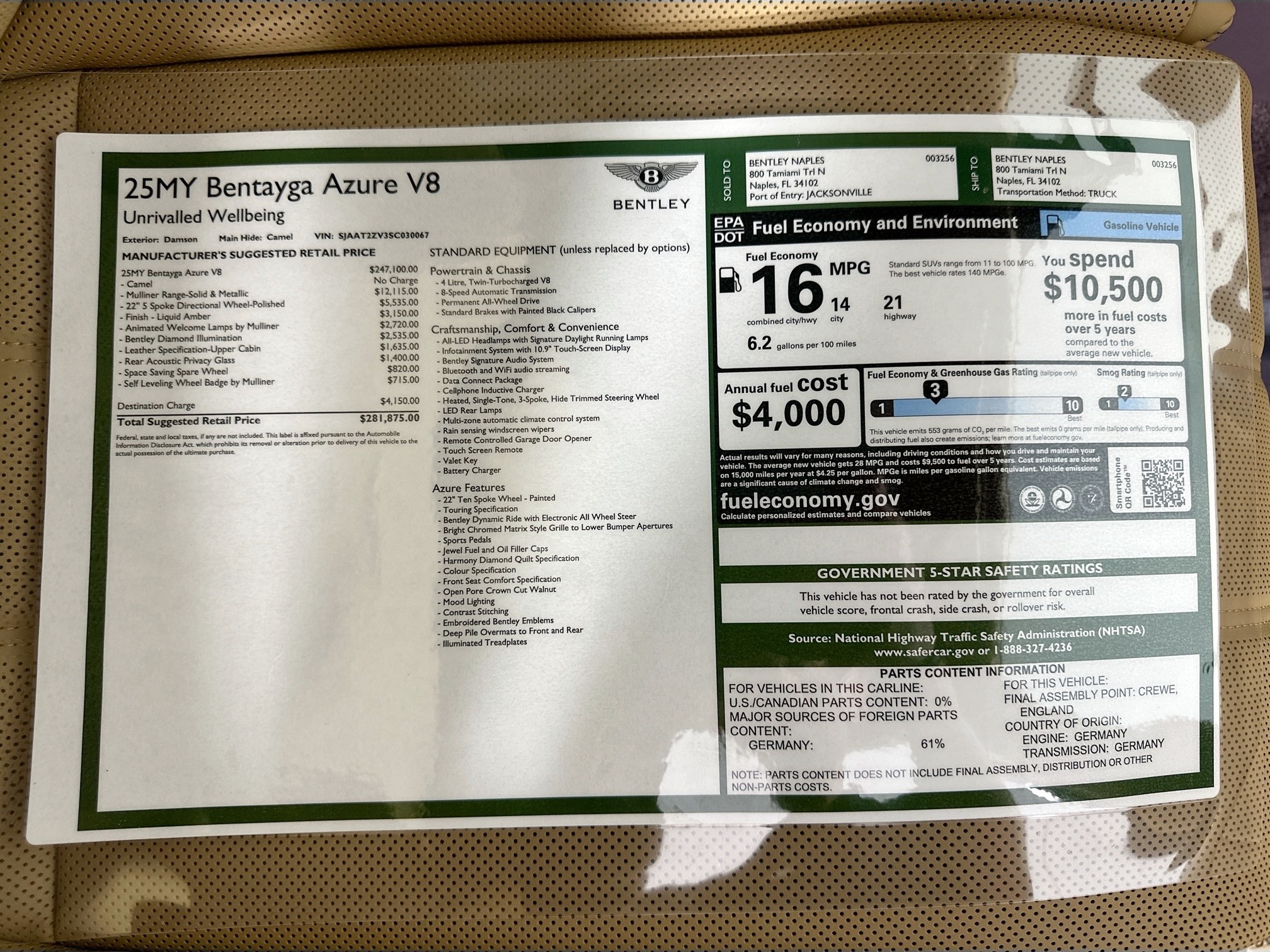 used 2025 Bentley Bentayga car, priced at $239,875