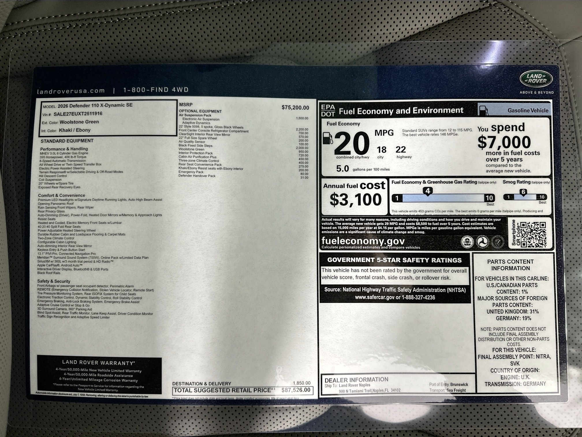 new 2026 Land Rover Defender 110 car, priced at $87,526