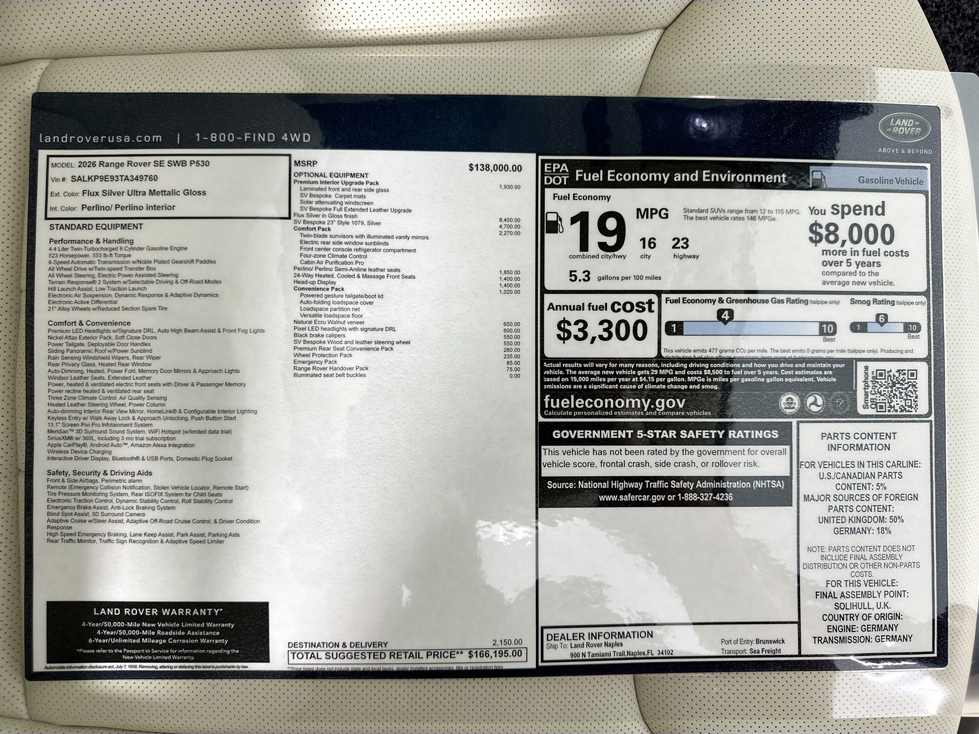 new 2026 Land Rover Range Rover car, priced at $166,195
