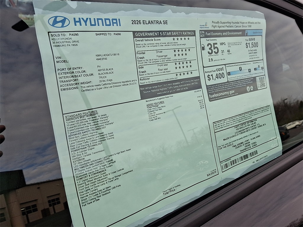new 2026 Hyundai Elantra car, priced at $24,105
