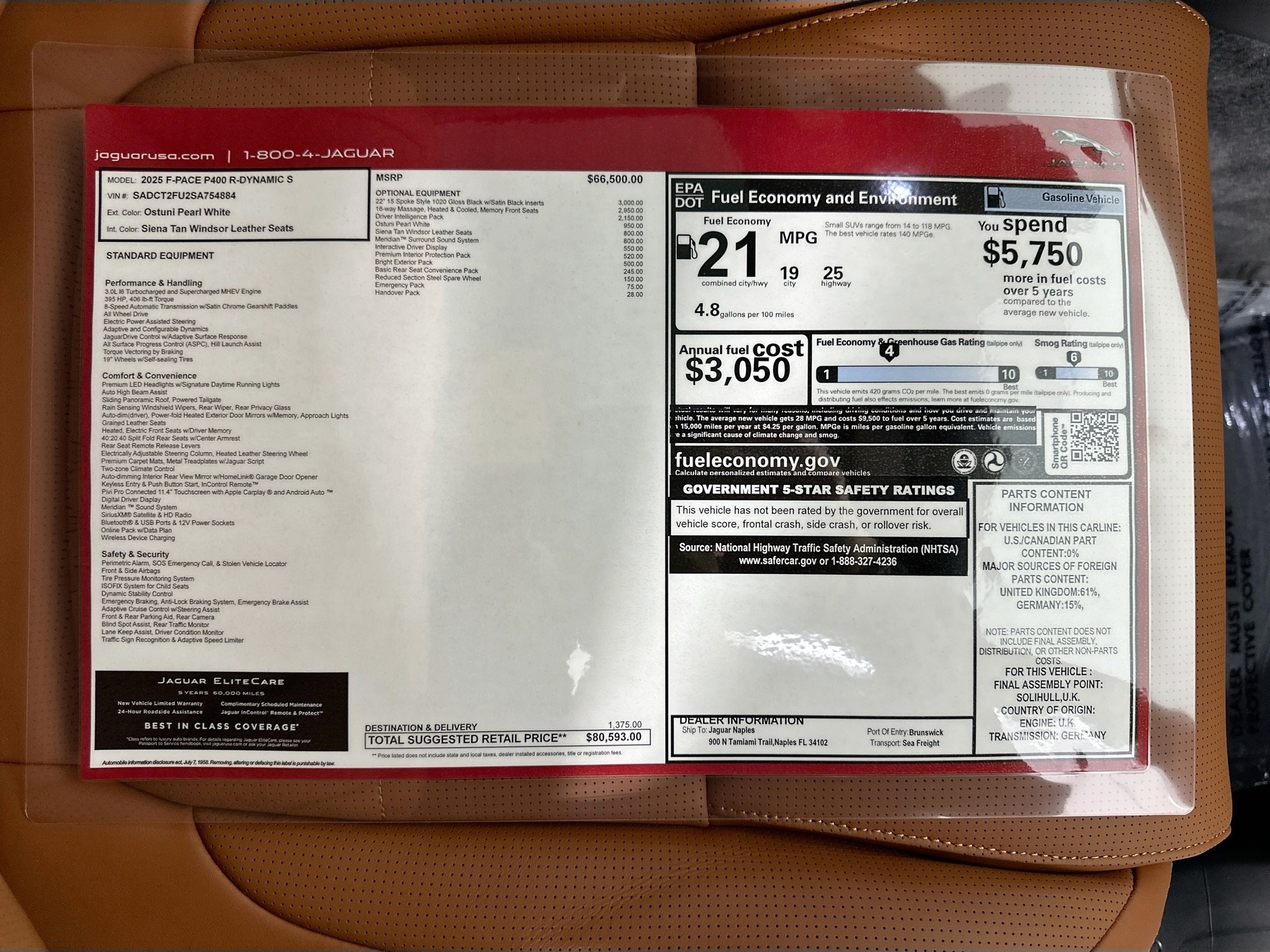 new 2025 Jaguar F-PACE car, priced at $80,593