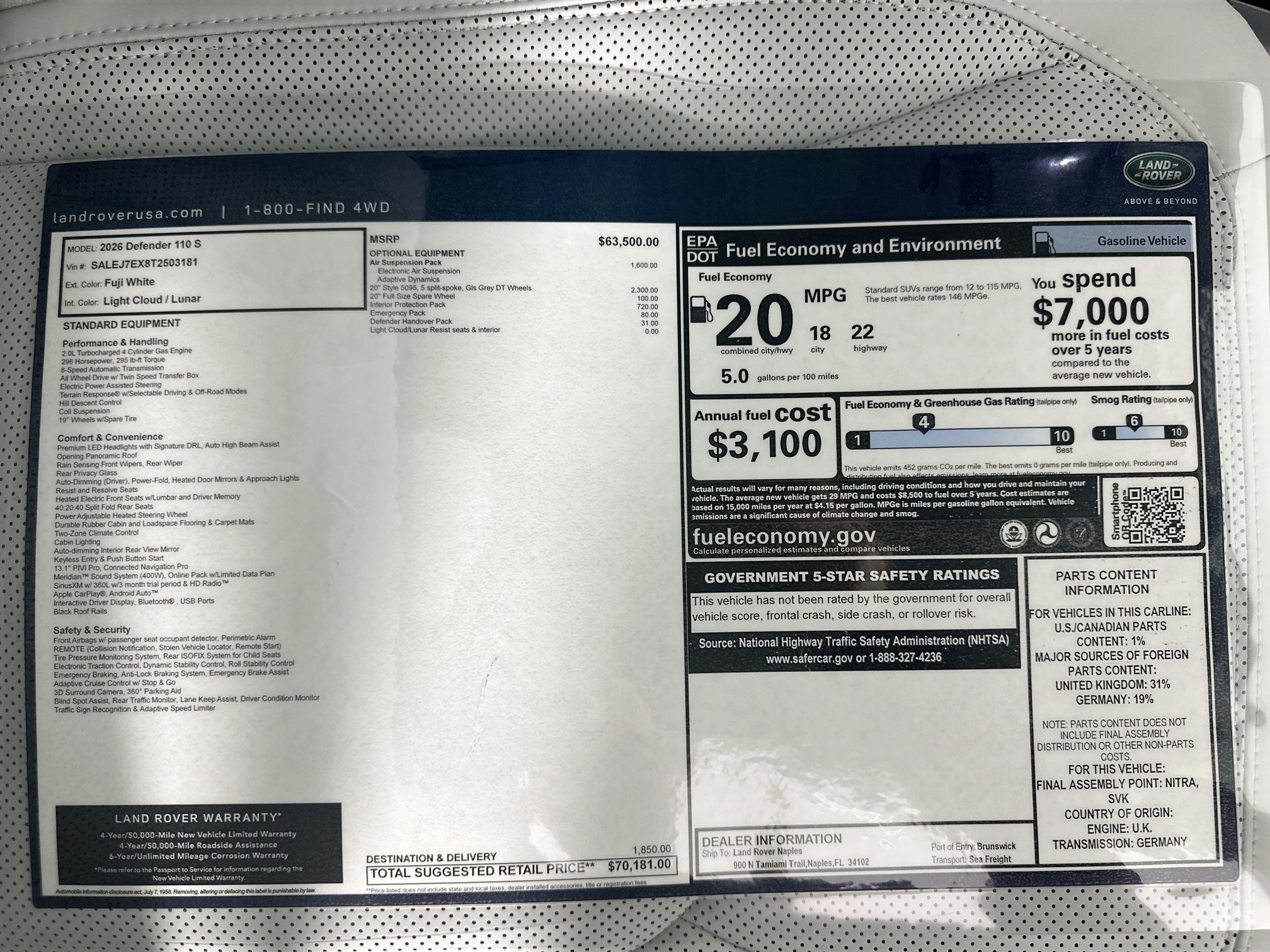 new 2026 Land Rover Defender 110 car, priced at $70,181