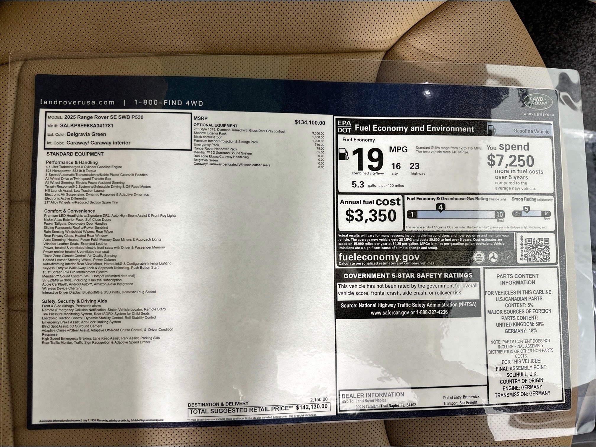 new 2025 Land Rover Range Rover car, priced at $142,130