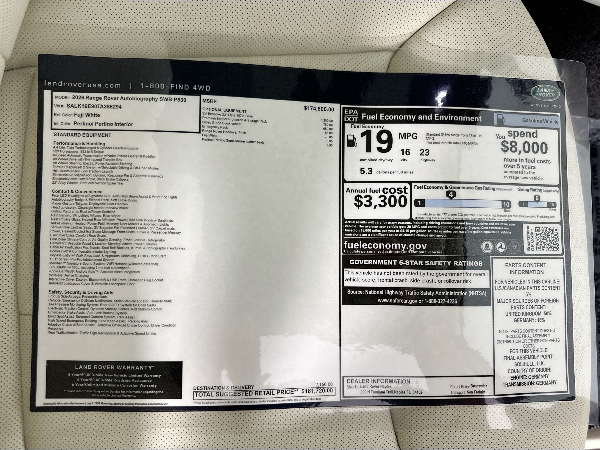 new 2026 Land Rover Range Rover car, priced at $181,720