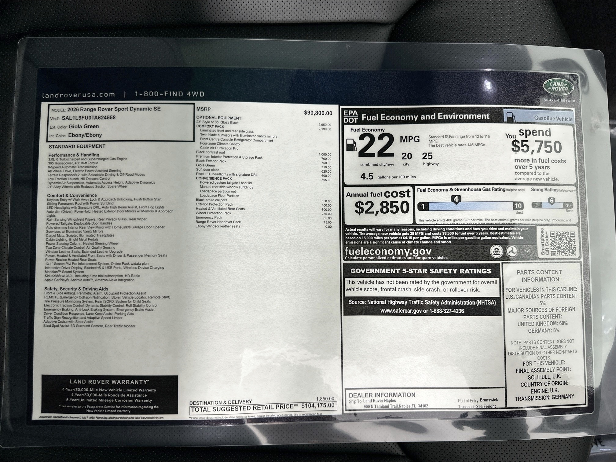 new 2026 Land Rover Range Rover Sport car, priced at $104,175