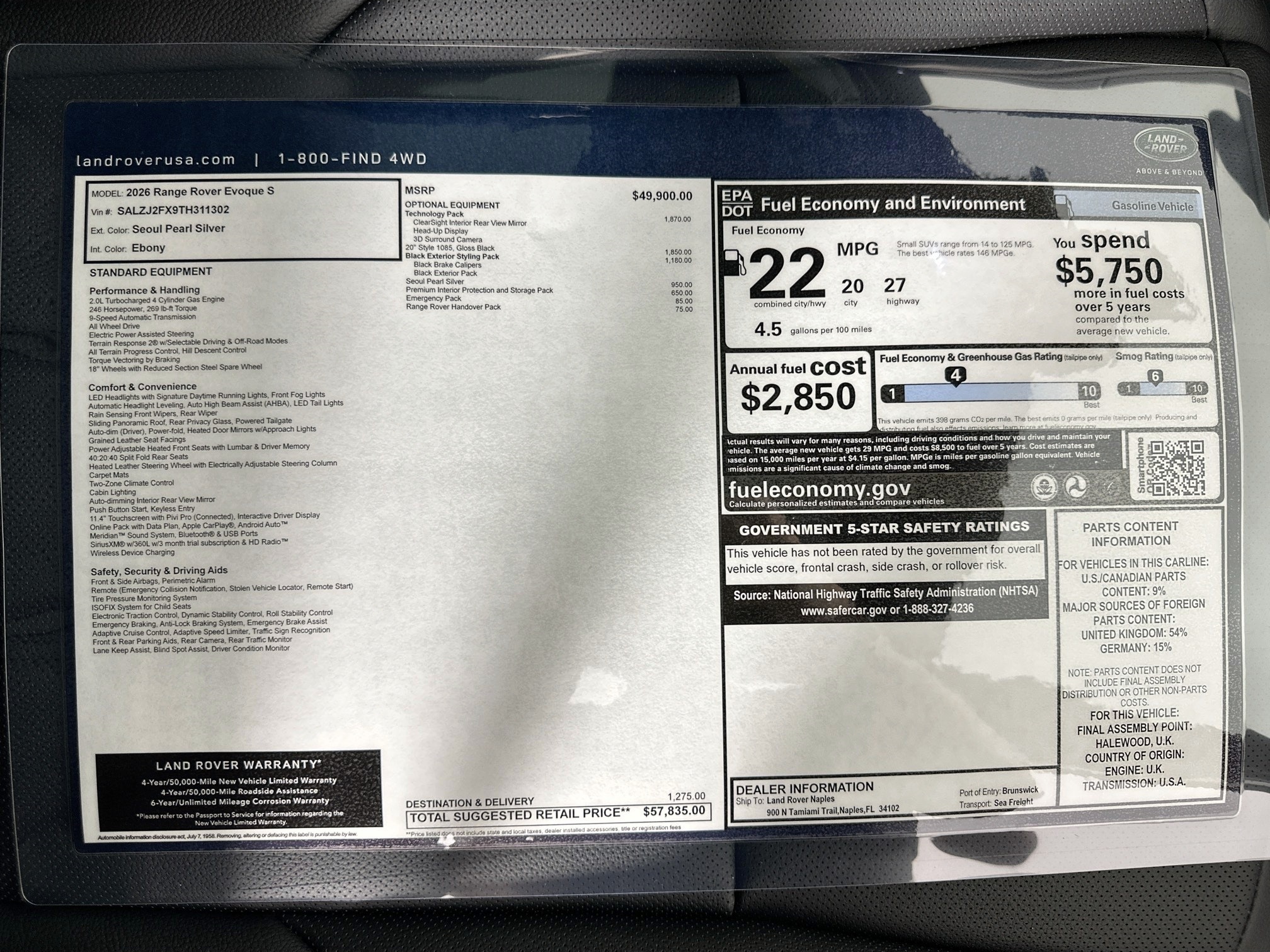 used 2026 Land Rover Range Rover Evoque car, priced at $57,835