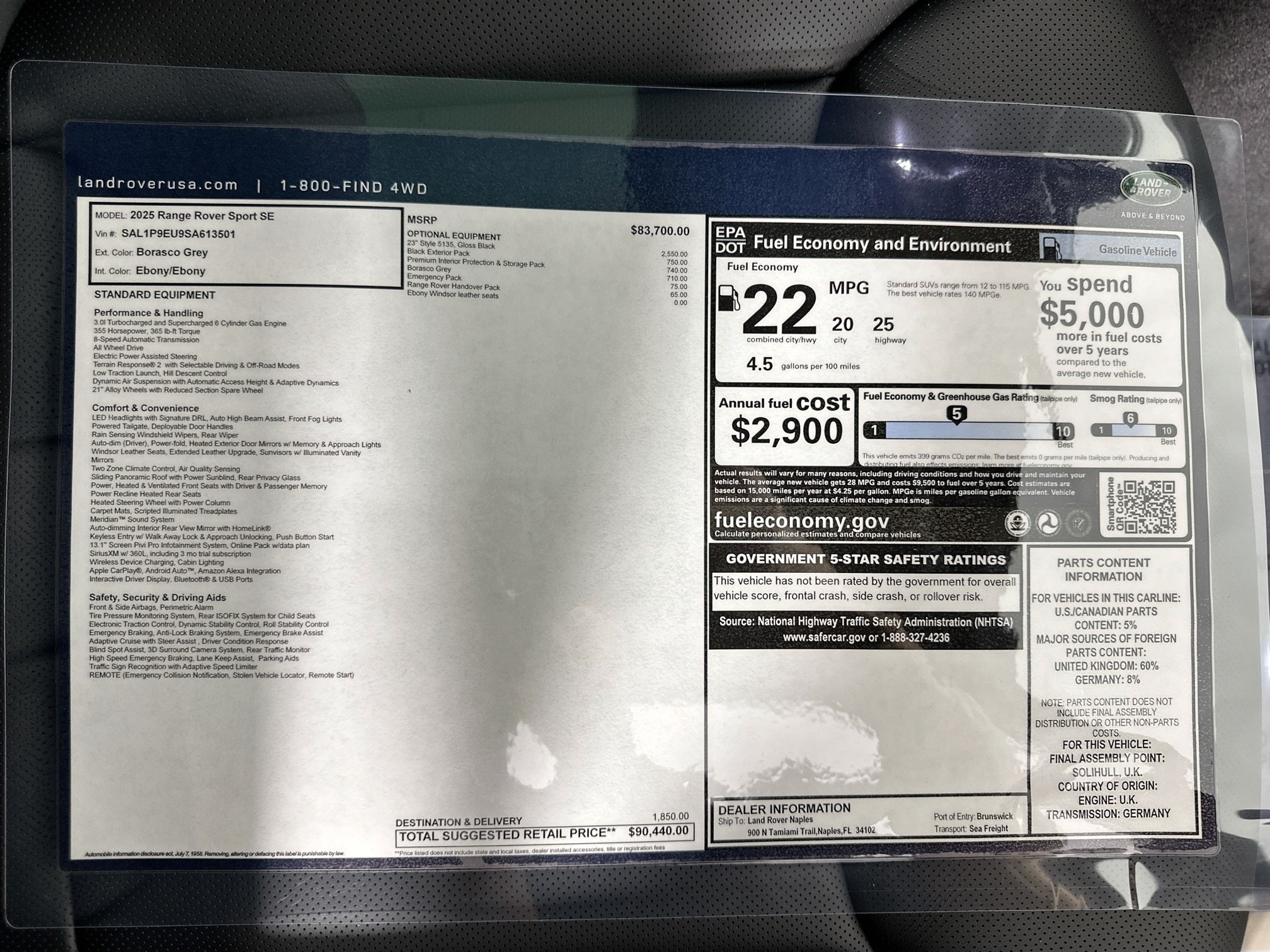 new 2025 Land Rover Range Rover Sport car, priced at $90,440