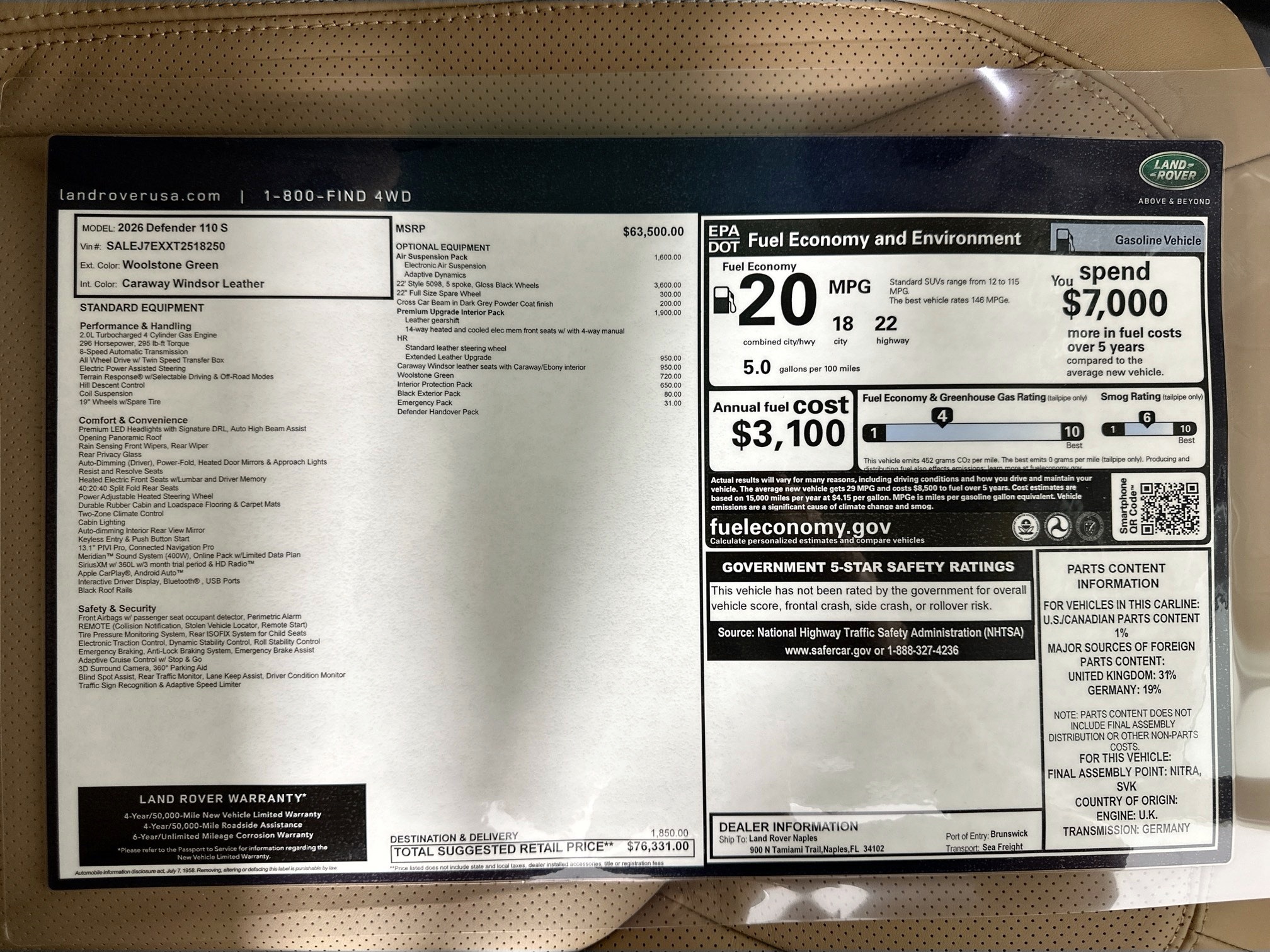 new 2026 Land Rover Defender 110 car, priced at $76,331