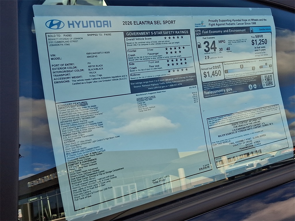 new 2026 Hyundai Elantra car, priced at $25,015
