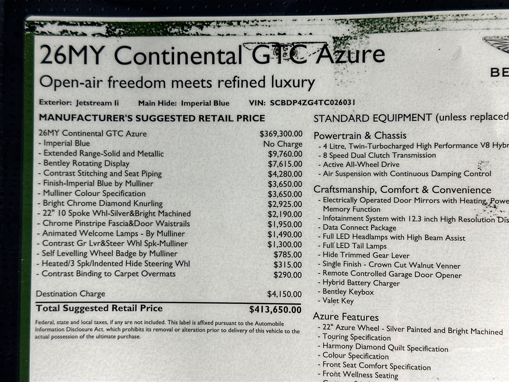 new 2026 Bentley Continental GTC car