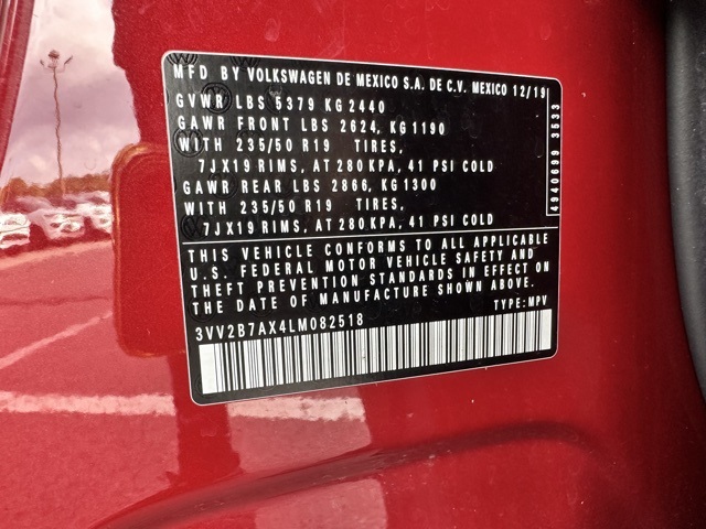 2020 Cardinal Red Metallic Volkswagen Tiguan 2.0T SEL AWD SUV