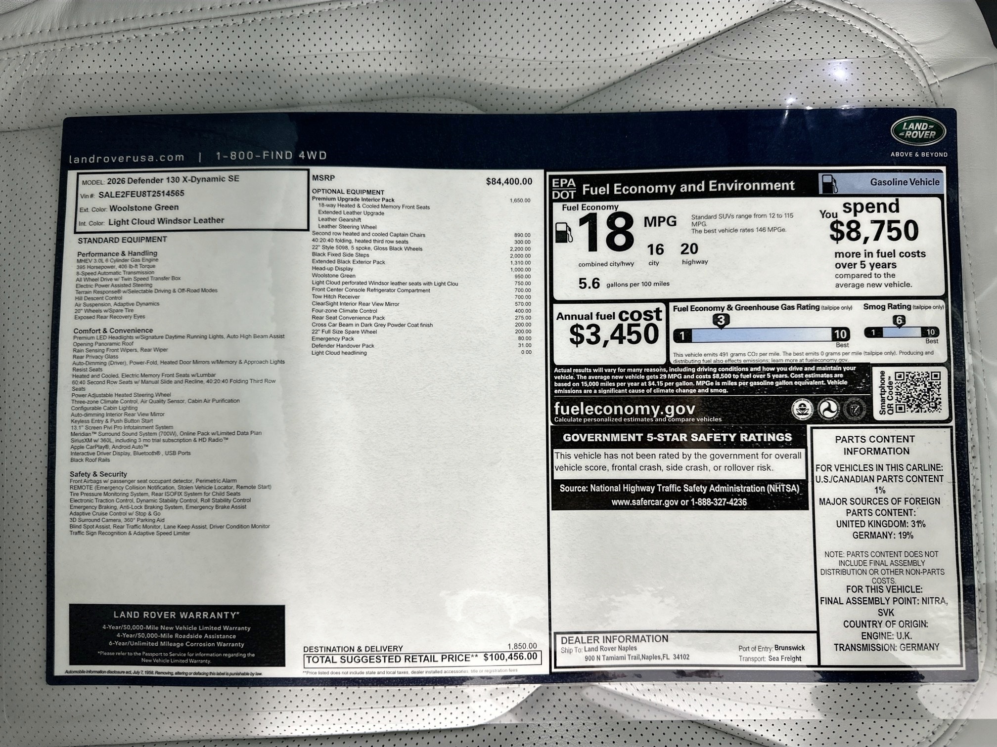 new 2026 Land Rover Defender 130 car, priced at $100,456