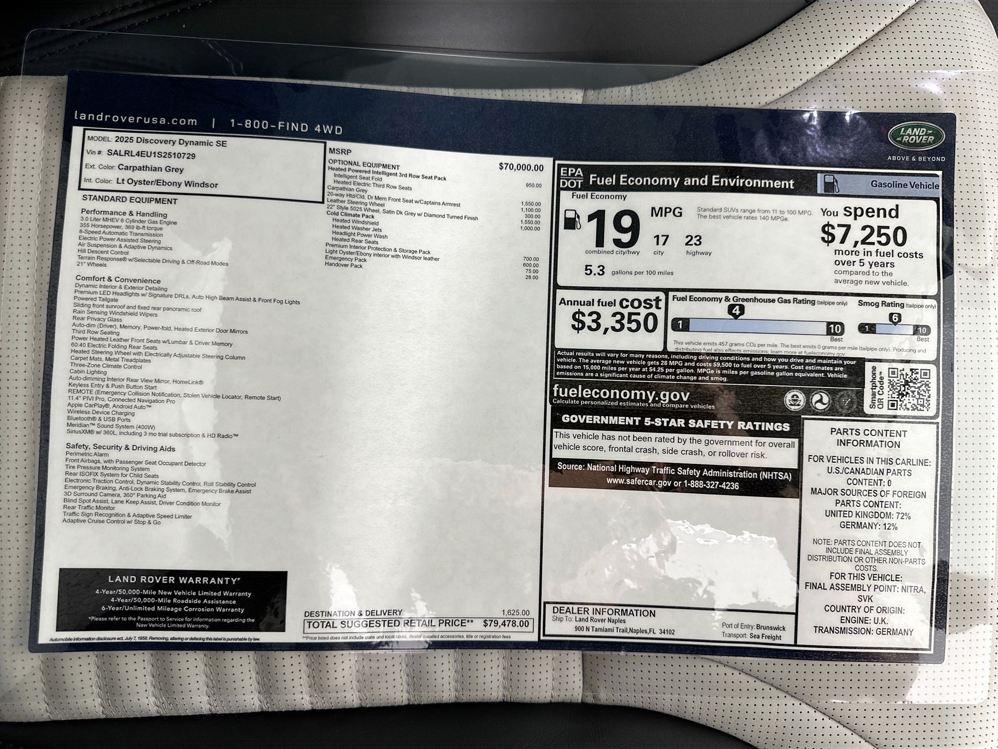 new 2025 Land Rover Discovery car, priced at $79,478