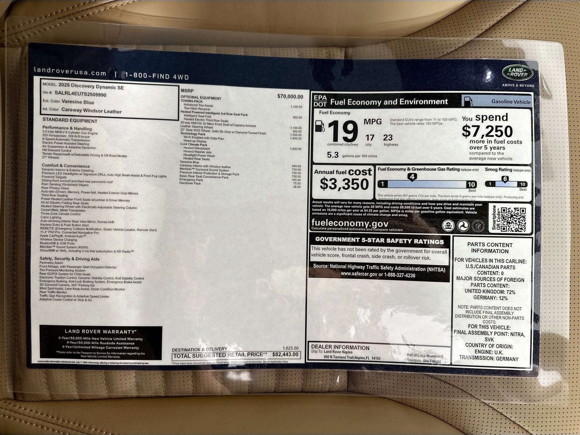 new 2025 Land Rover Discovery car, priced at $82,443