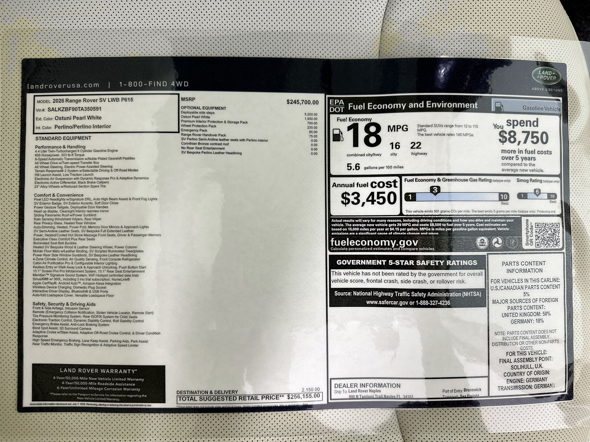 new 2026 Land Rover Range Rover car, priced at $256,155