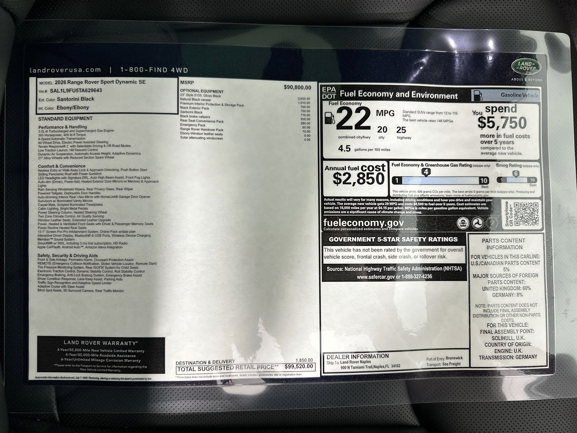 new 2026 Land Rover Range Rover Sport car, priced at $99,520