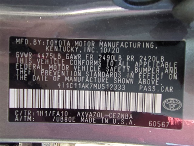 used 2021 Toyota Camry car, priced at $21,600