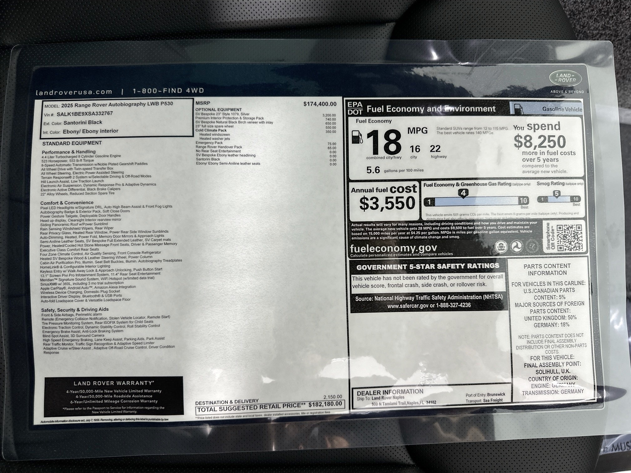 new 2025 Land Rover Range Rover car, priced at $182,180