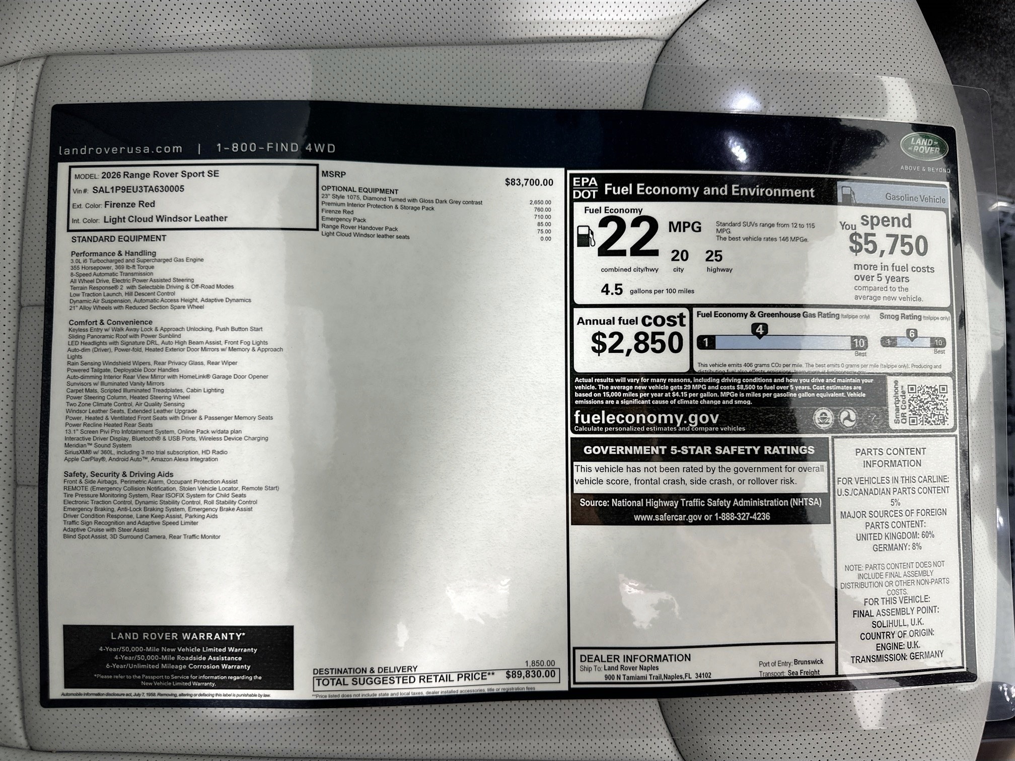 new 2026 Land Rover Range Rover Sport car, priced at $89,830