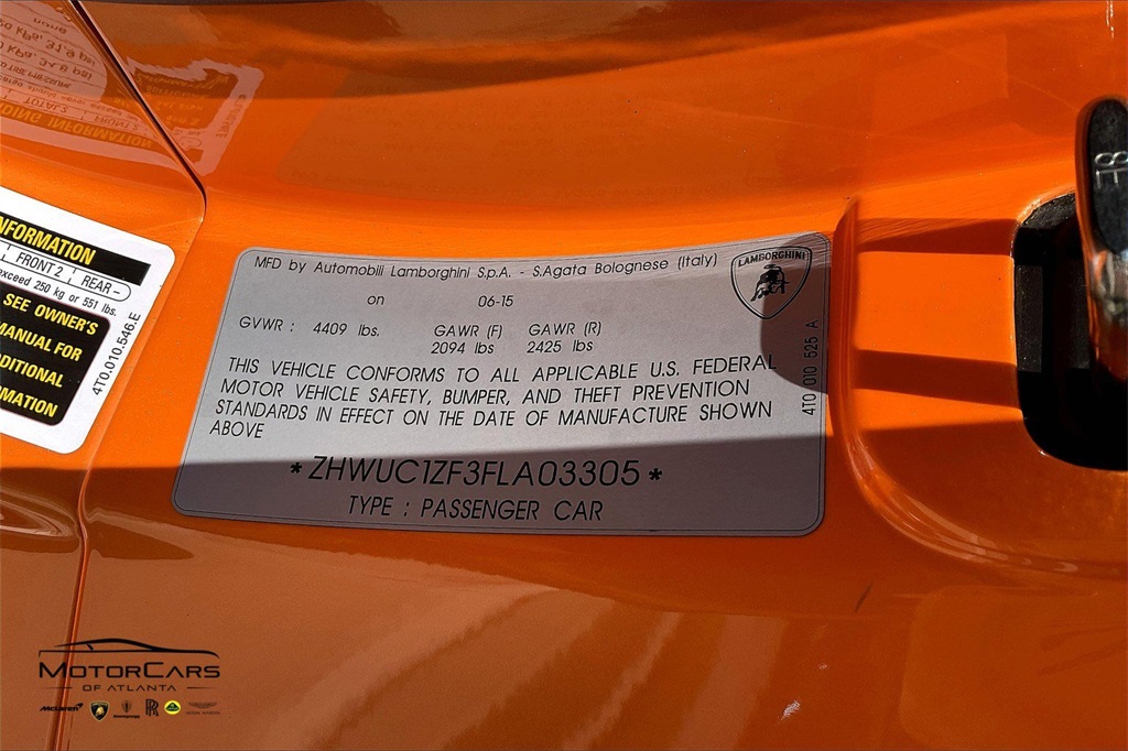 2015 Arancio Borealis 4-Layer Lamborghini Huracan LP610-4 AWD Coupe