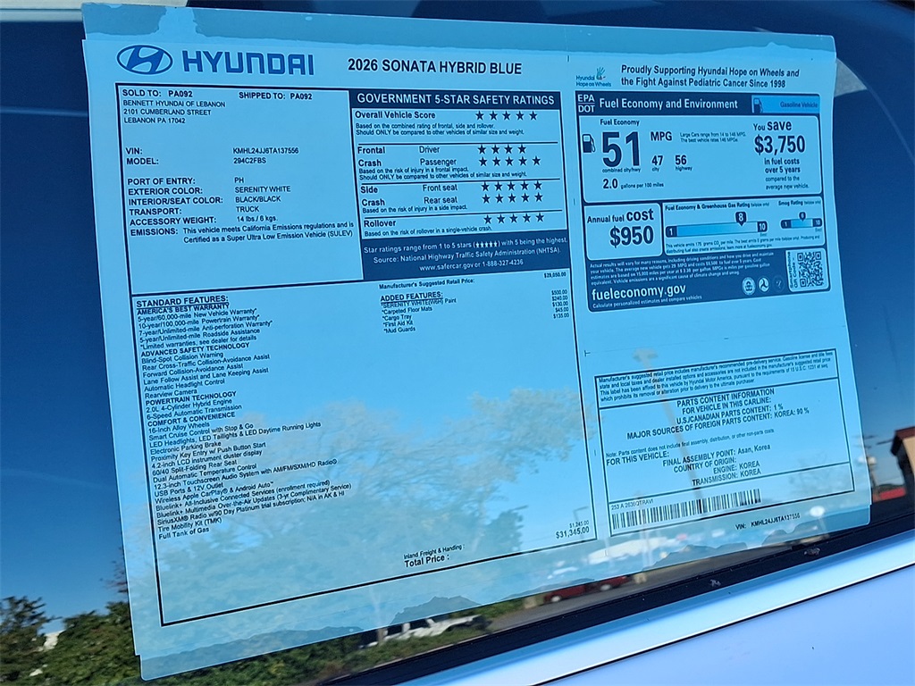 new 2026 Hyundai Sonata Hybrid car, priced at $30,778