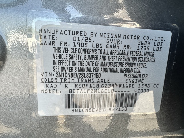 2025 Gun Metallic Nissan Versa 1.6 SV FWD Sedan