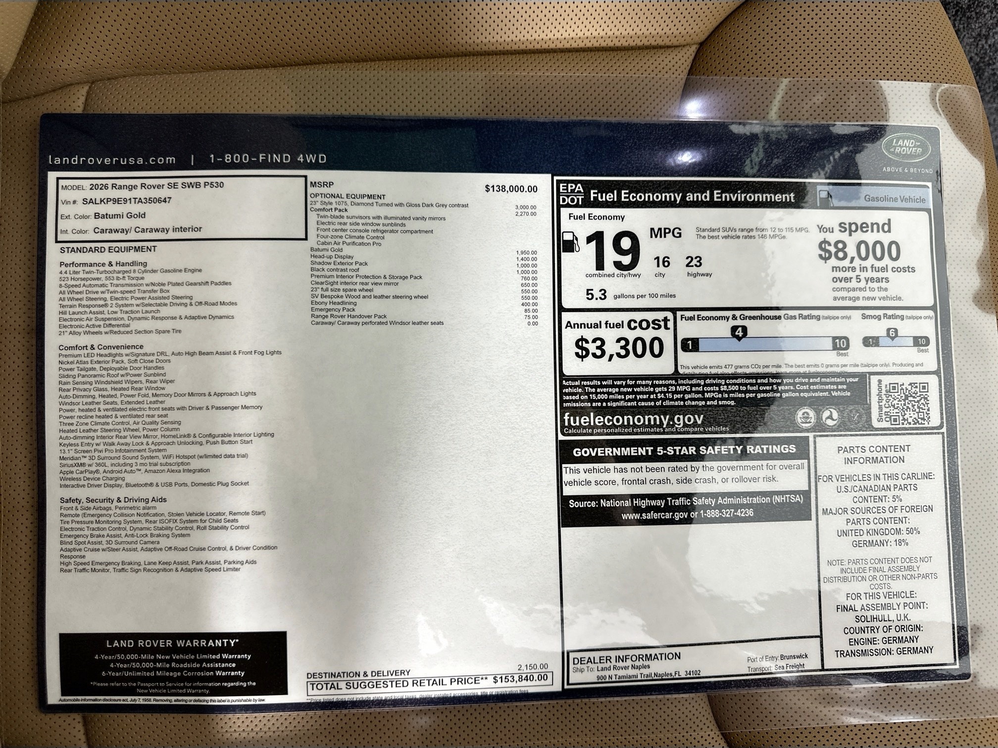 new 2026 Land Rover Range Rover car, priced at $153,840