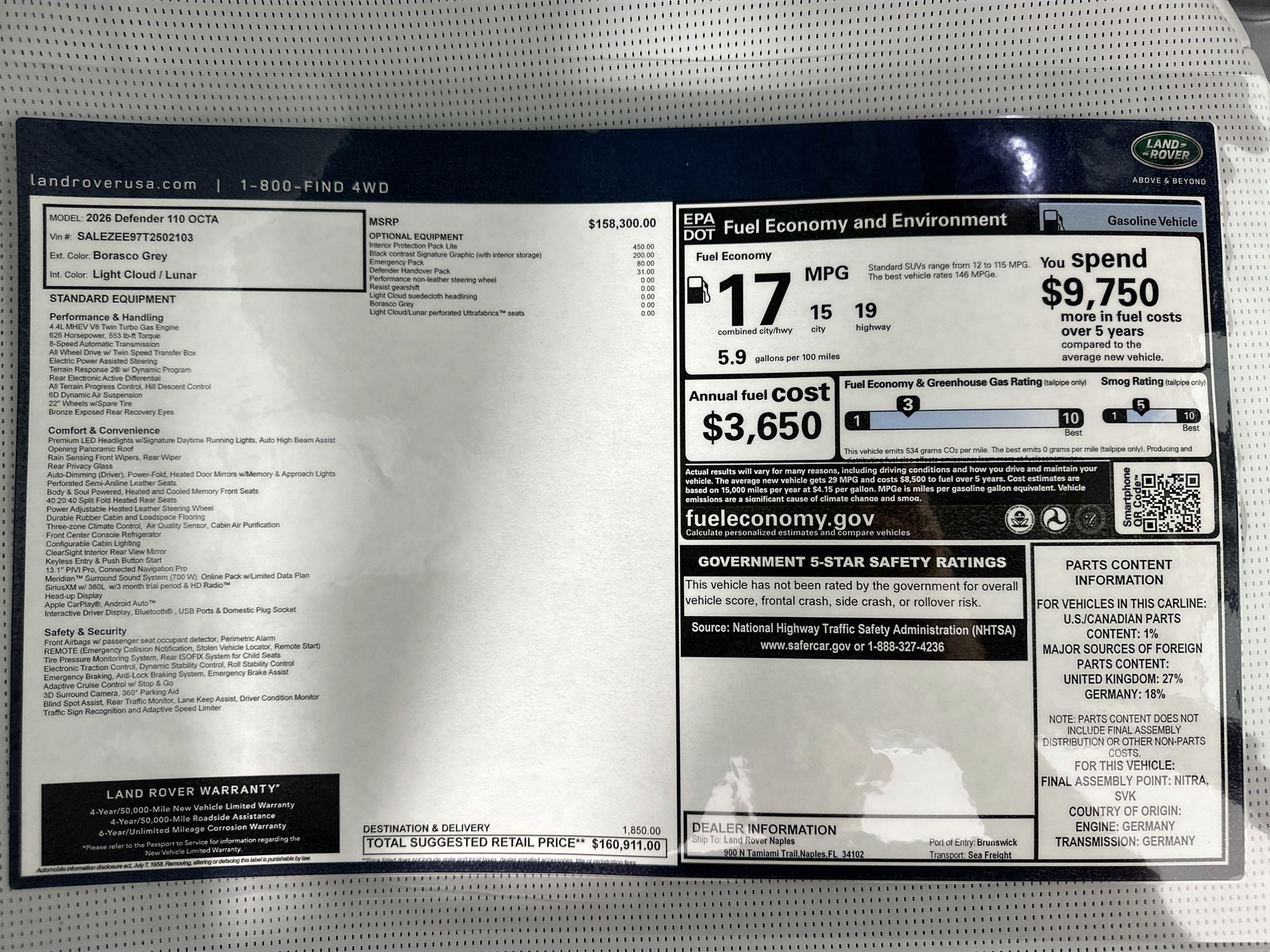 new 2026 Land Rover Defender 110 car, priced at $160,911