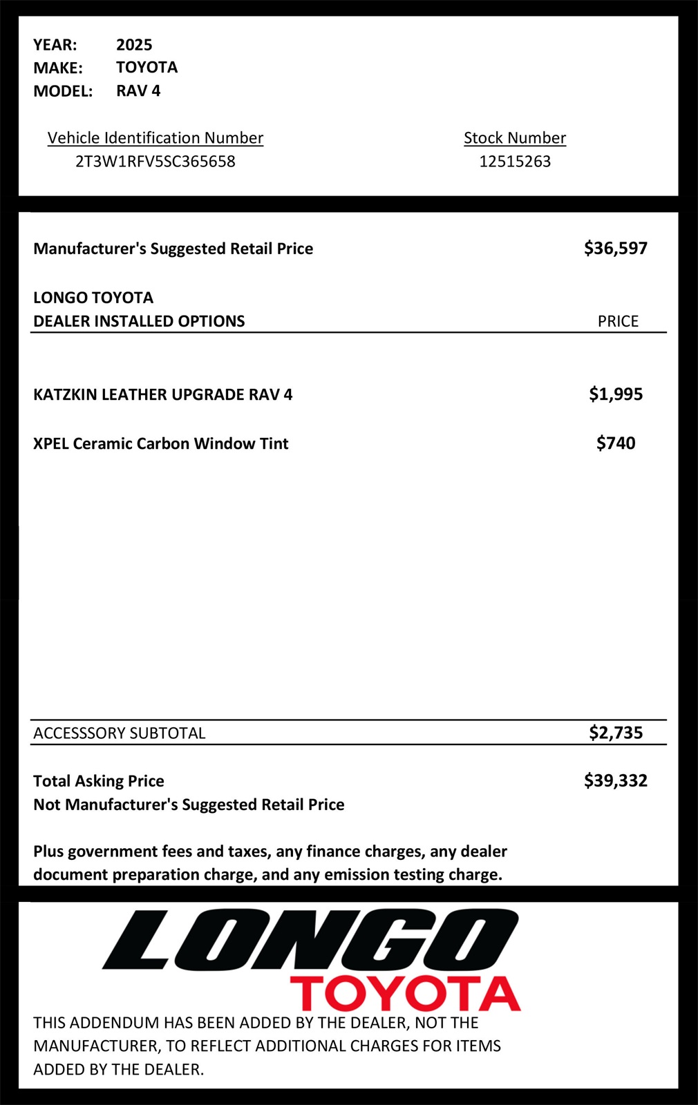 new 2025 Toyota RAV4 car, priced at $36,597