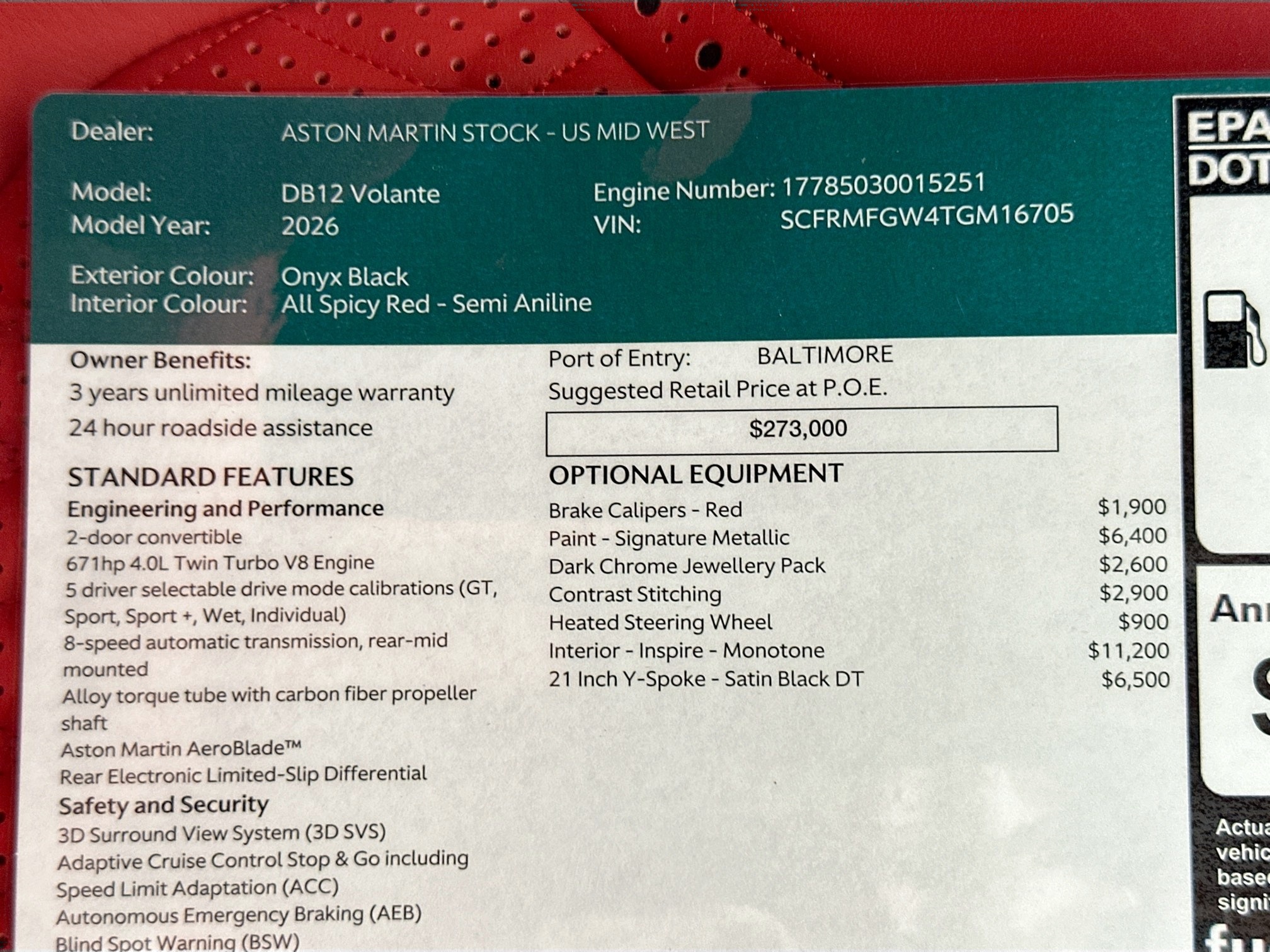 new 2026 Aston Martin DB12 car, priced at $319,600