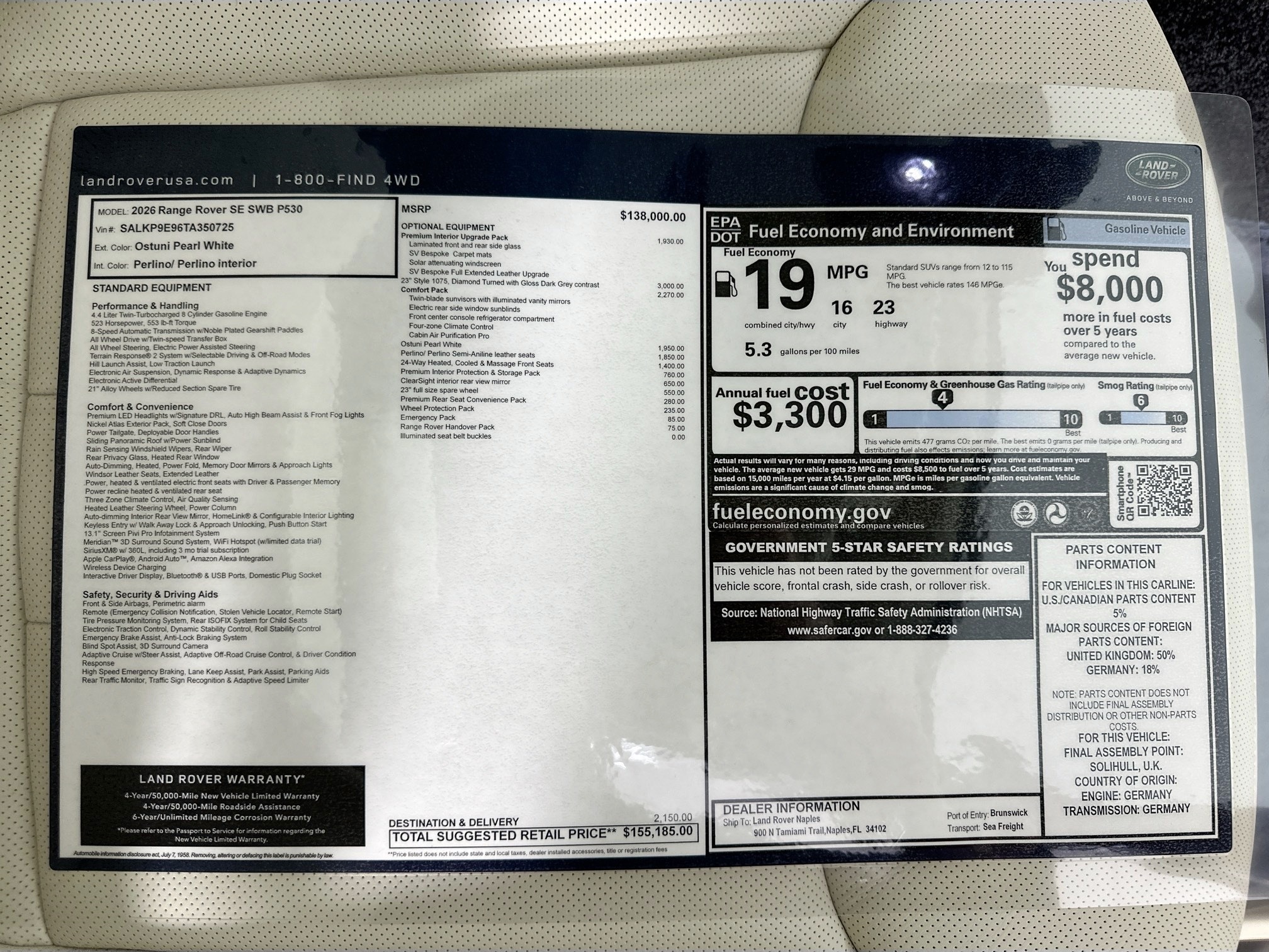 new 2026 Land Rover Range Rover car, priced at $155,185