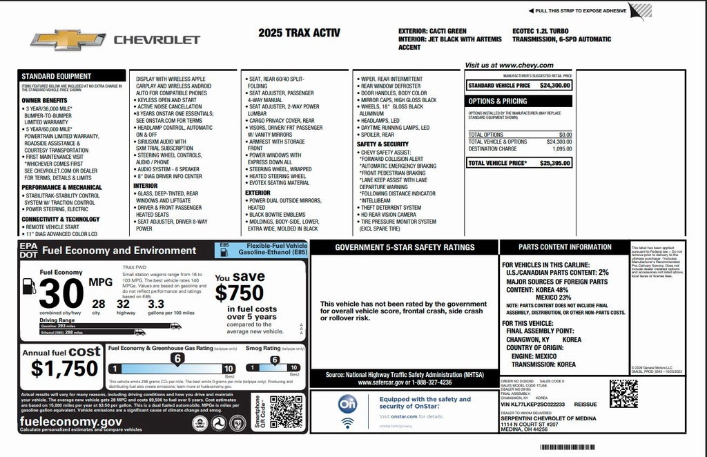 used 2025 Chevrolet Trax car, priced at $24,500