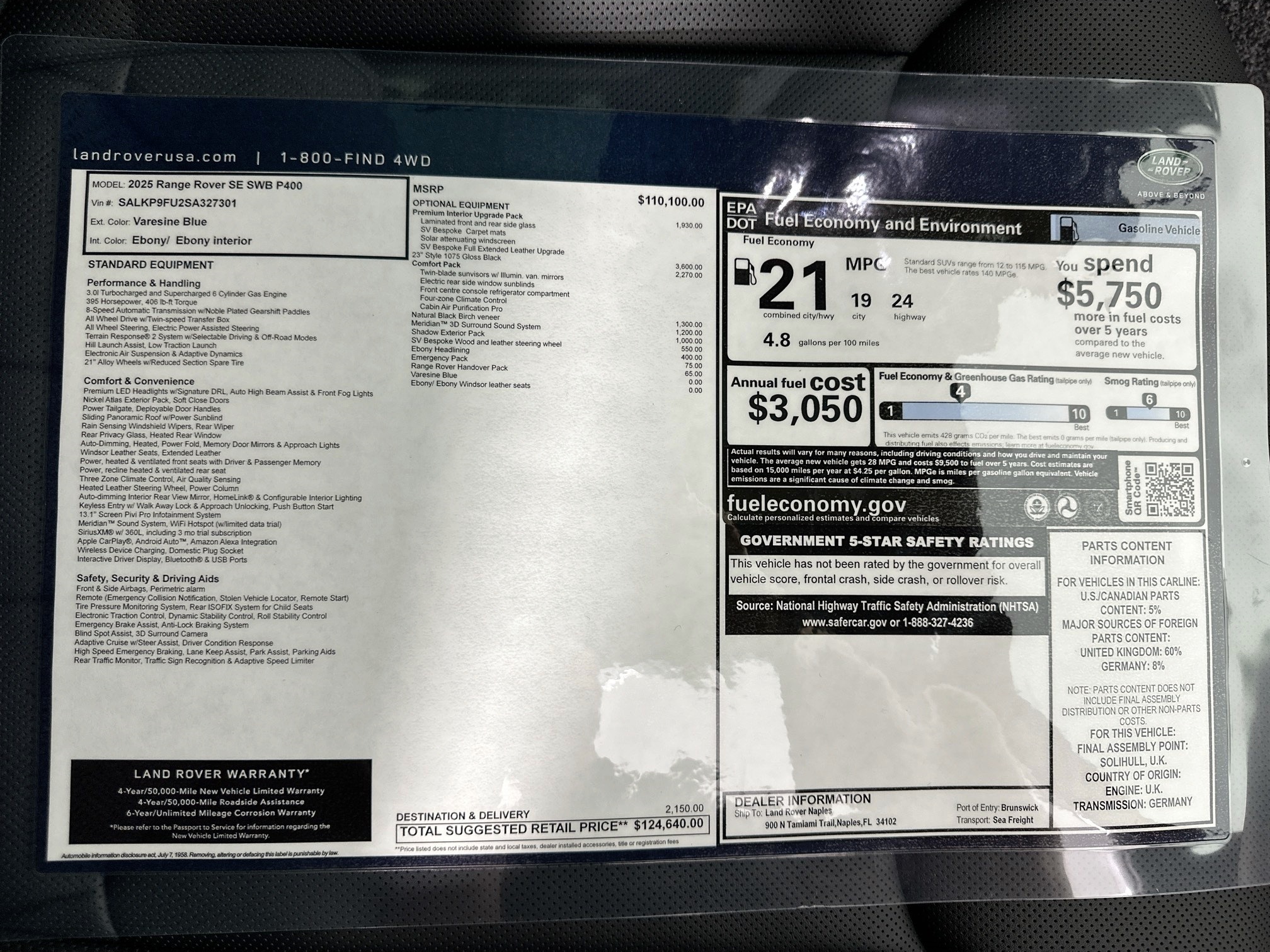 new 2025 Land Rover Range Rover car, priced at $124,640