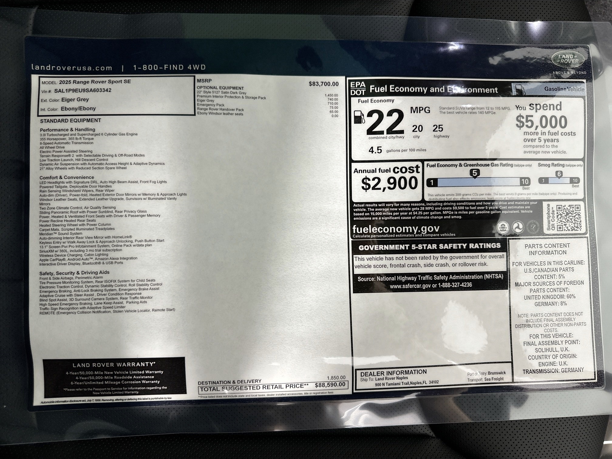 new 2025 Land Rover Range Rover Sport car, priced at $88,590
