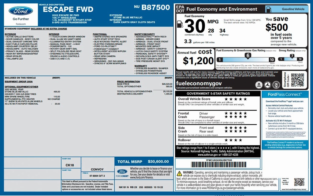 used 2022 Ford Escape car, priced at $20,400