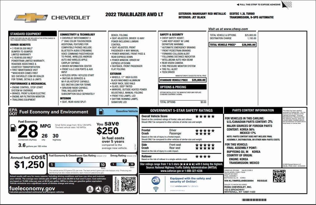 used 2022 Chevrolet TrailBlazer car, priced at $22,300