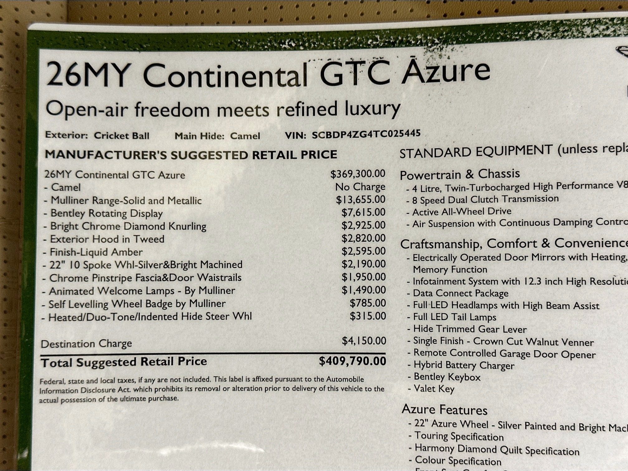 new 2026 Bentley Continental GTC car